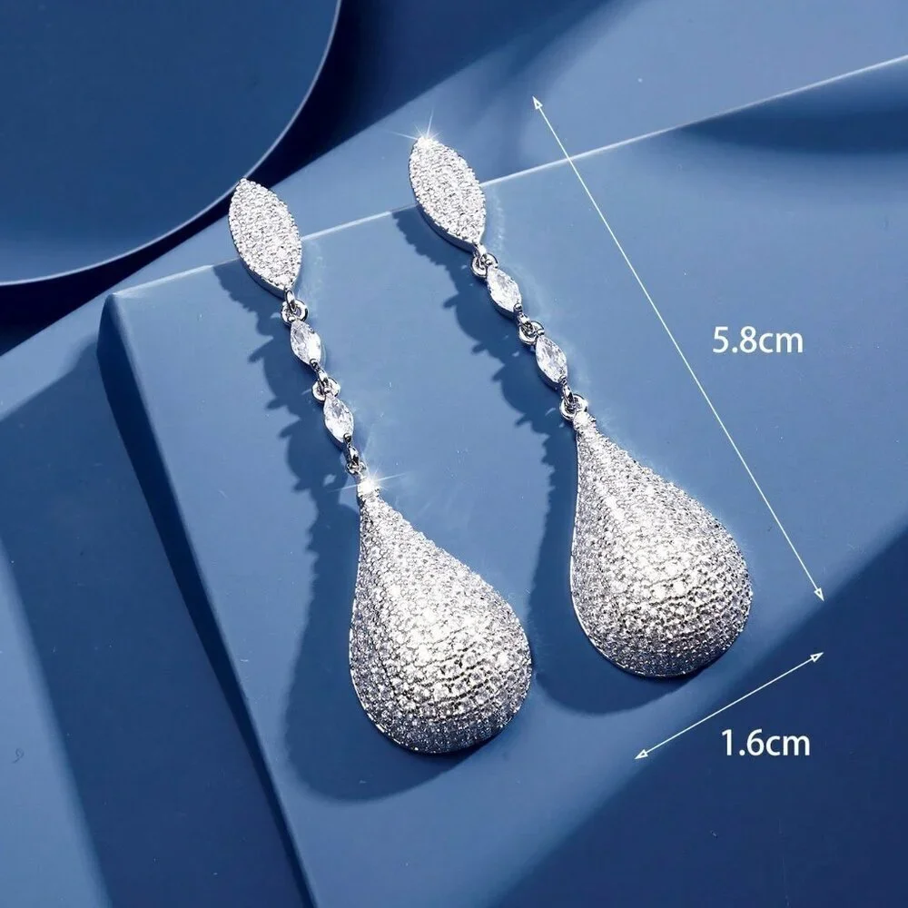 Silver Elegant Women's Cubic Zirconia Gold Plated Pendant Earrings